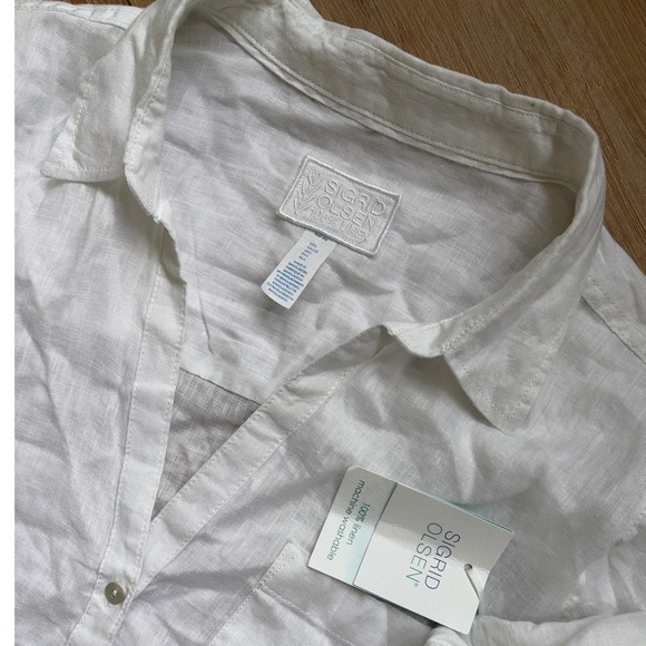 Sigrid Olsen Tops - Sigrid Olsen Womens White 100% Linen Button Up Shirt Long Sleeve NWT Size L